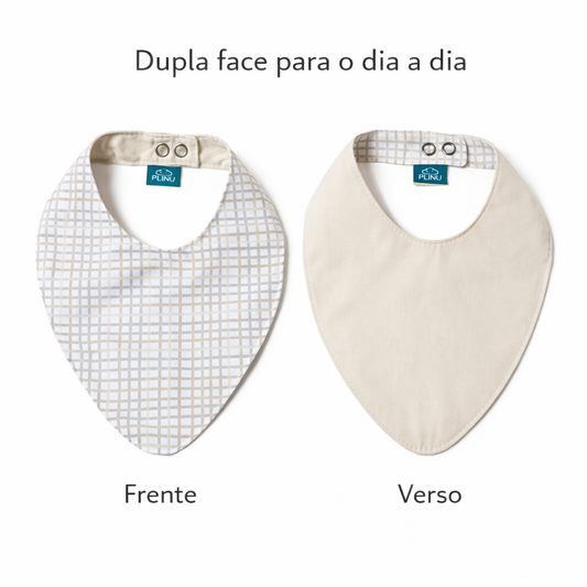 Kit 3 Babadores em Algodão 100% Natural - Verde,Areia e Cinza